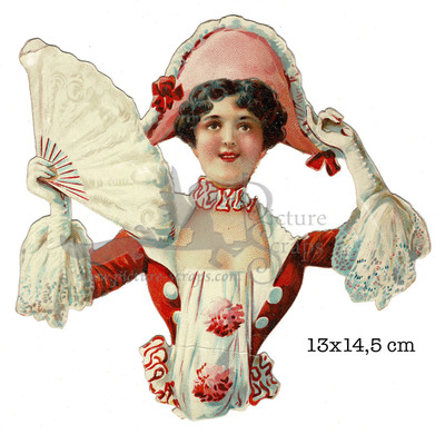 Large scrap card lady with fan and hat.jpg