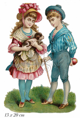 Large scrap Victorian boy and girl with dog.jpg
